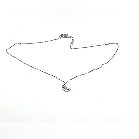 Vtg Rhinestone Cresent Moon Pendent/ Necklace. 925 Sterling Silver 17” necklace - Picture 11 of 13